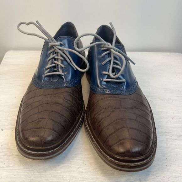 Cole Haan Men’s Leather Oxford Shoes – Size 8.5M – Brown Croc-Embossed